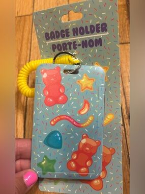 Gummy Bear Candy Badge Holder in Pastel Blue with Yellow Coil NEW